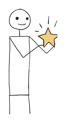 A hand-drawn figure joyfully holding up a glowing star